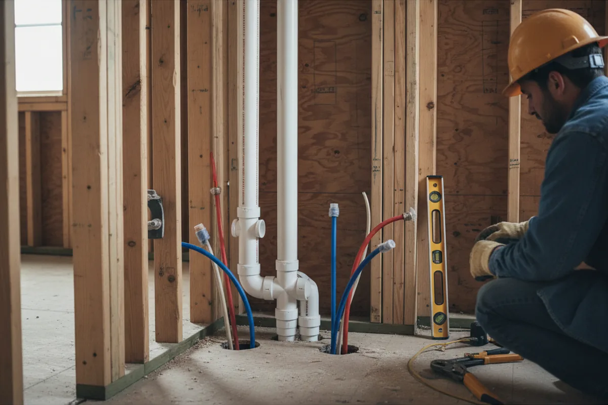 Drain and supply rough-in during Leak Detection in Milford